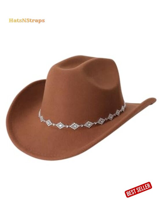 Verdusa Cowgirl Hat Rhinestone Wide Brim Western Party